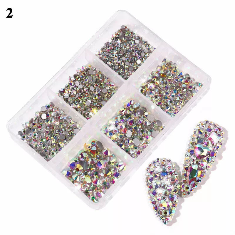 12Box/Set AB Crystal Rhinestone Diamond Gems 3D Glitter Nail Art Decoration DIY✔