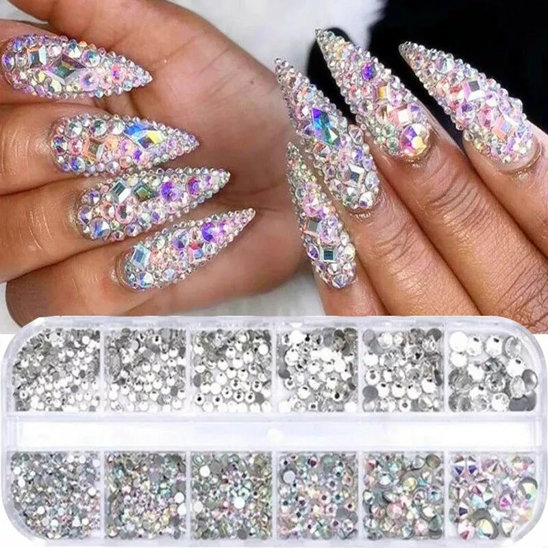 12Box/Set AB Crystal Rhinestone Diamond Gems 3D Glitter Nail Art Decoration DIY✔