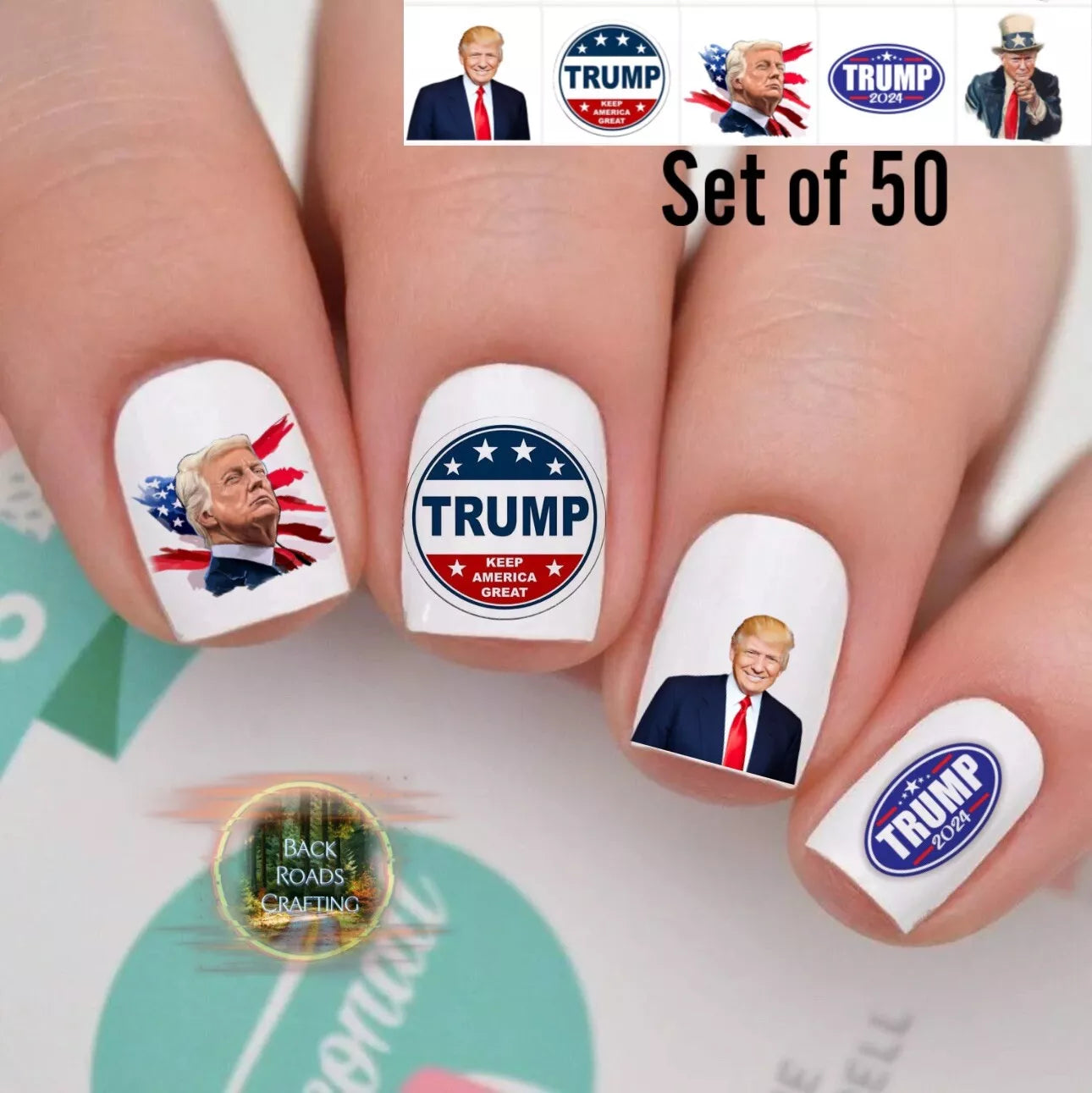 Trump Waterslide Nail Art Decals Set of 50 Instructions Included & Bonus