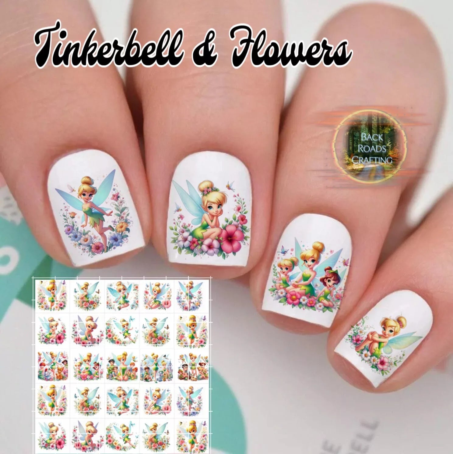 Tinkerbell & Flowers Waterslide Nail Art Decals Set Of 50 Instructions & Bonus