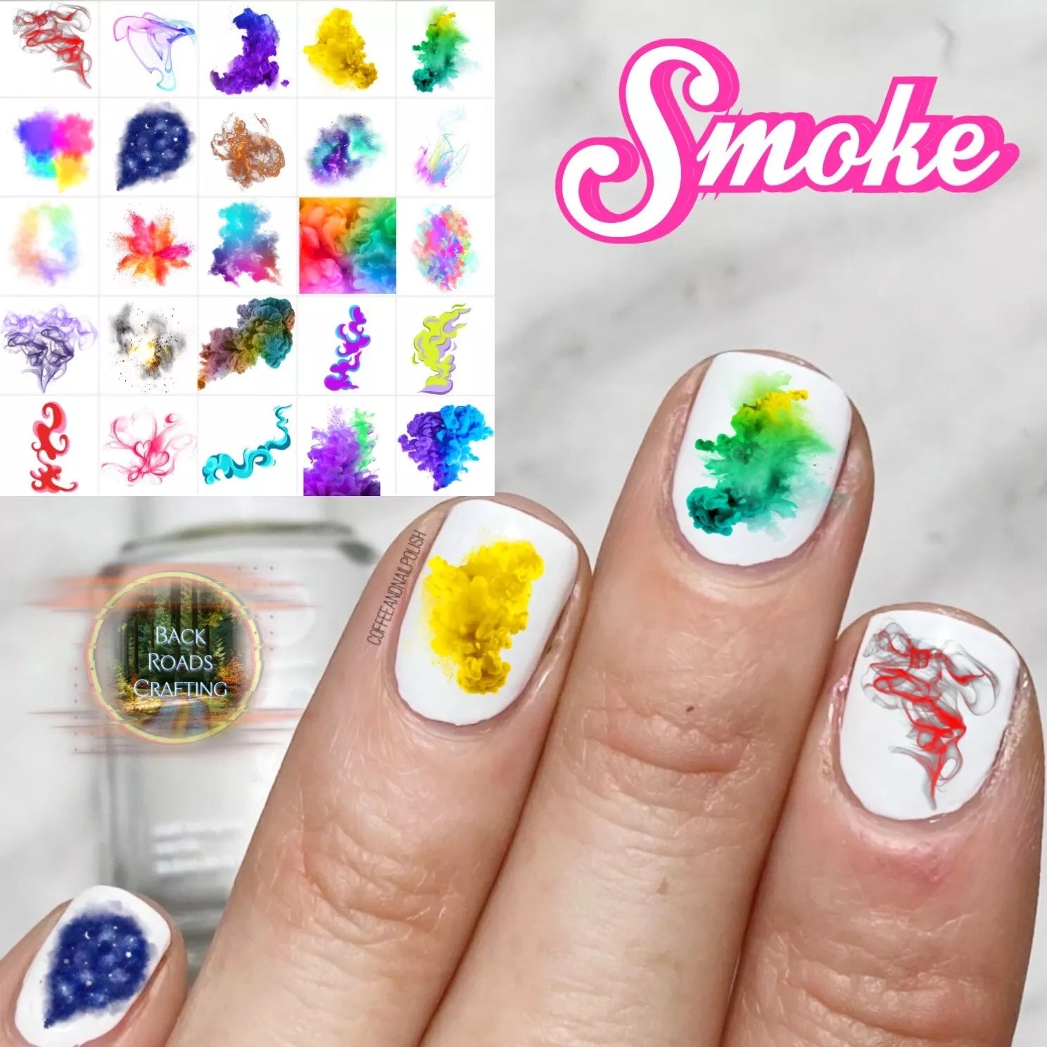 Smoke Waterslide Nail Decals Set Of 50 Instructions & Bonus