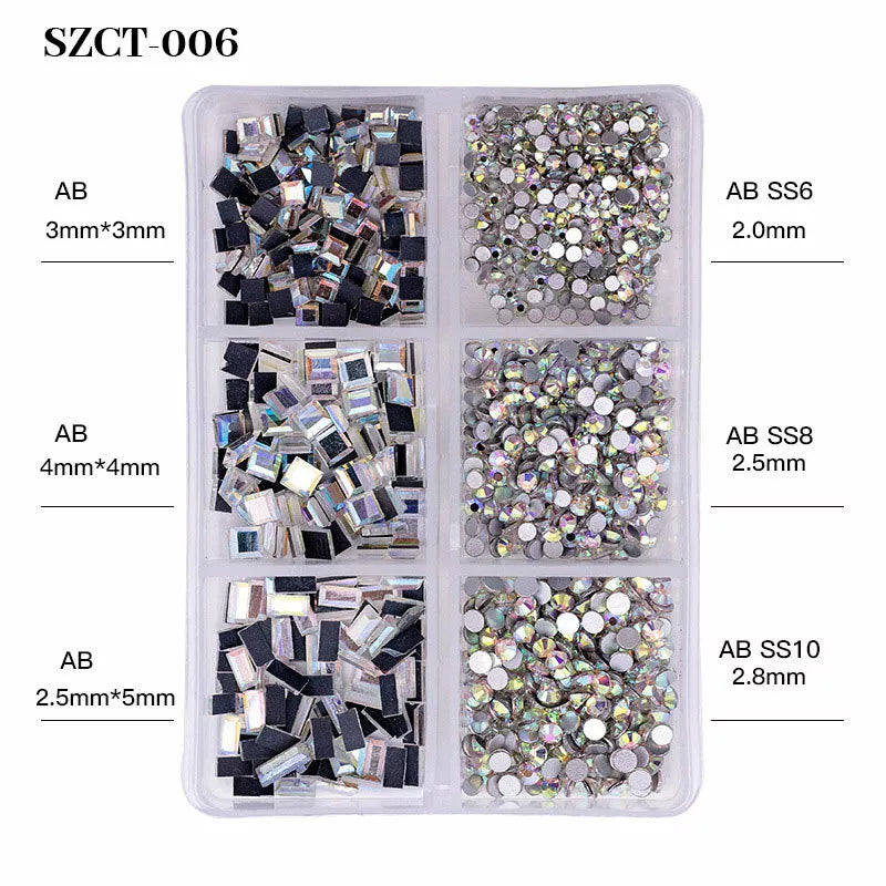 Mixed Glass Nail Art Rhinestones Flatback AB Crystal 3D Gem Diamond Manicure ↕