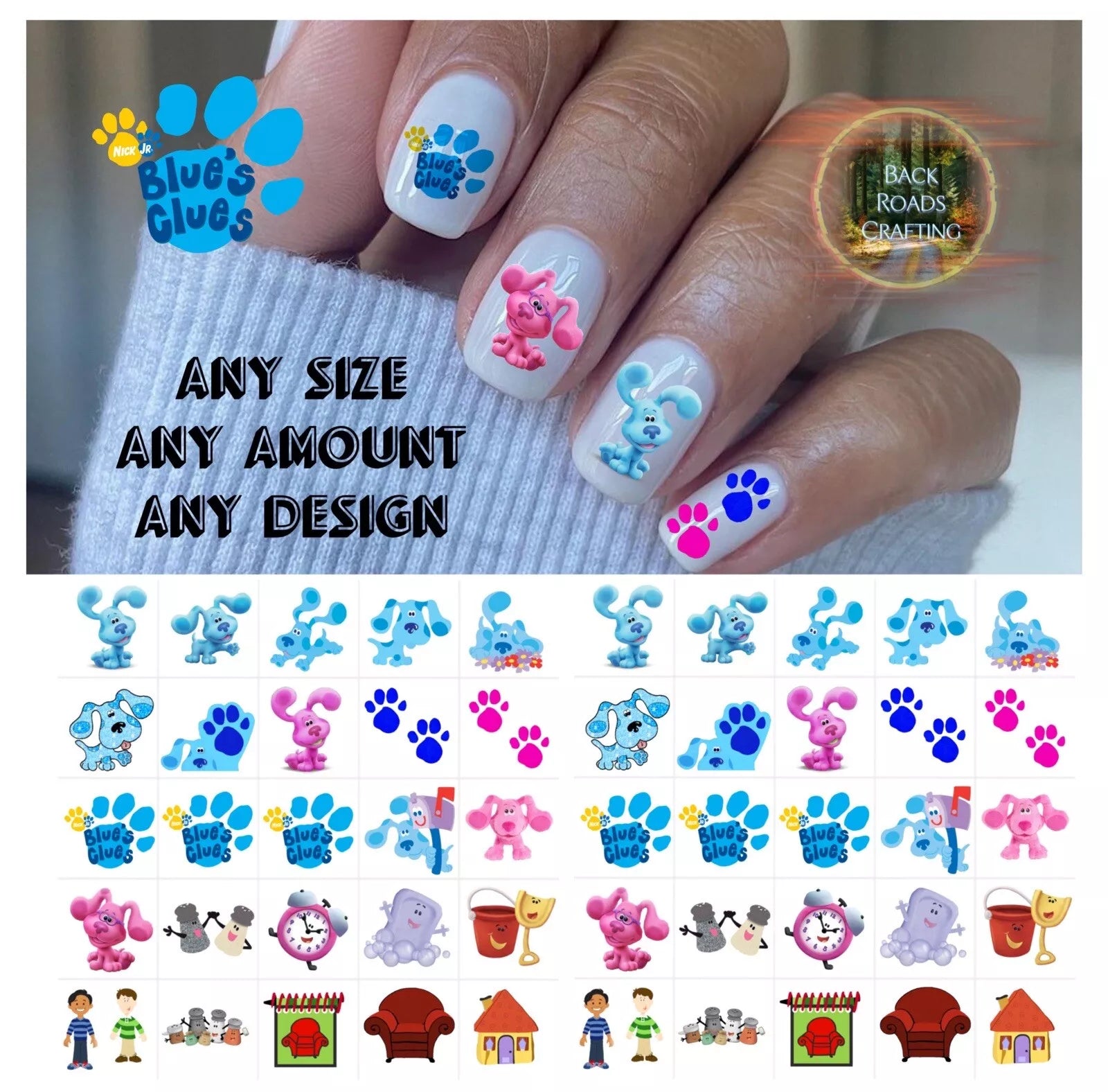 Blues Clues Cartoon Waterslide Nail Art Decals Set Of 50 Bonus & Instructions