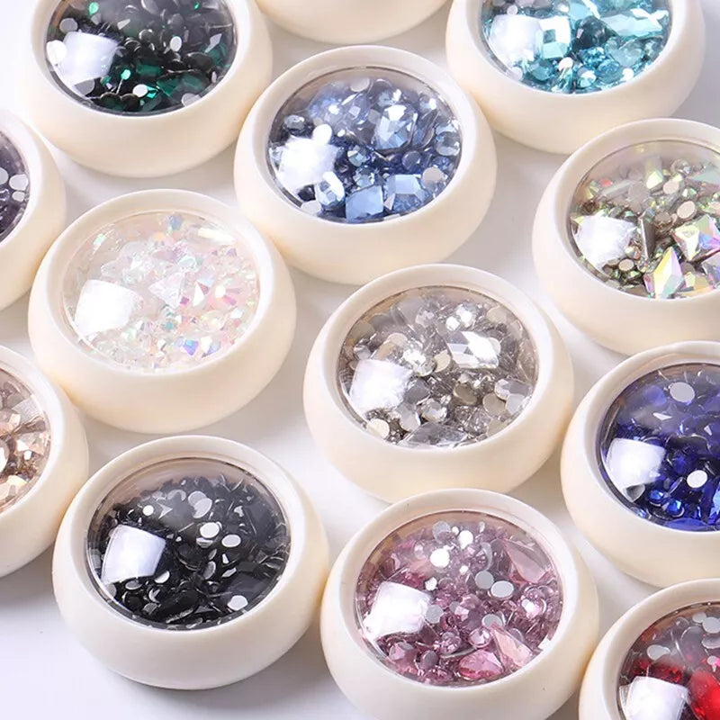 1 Box Clear Glitter Nail Art Rhinestones Flatback Crystal Gem Nails Decoration