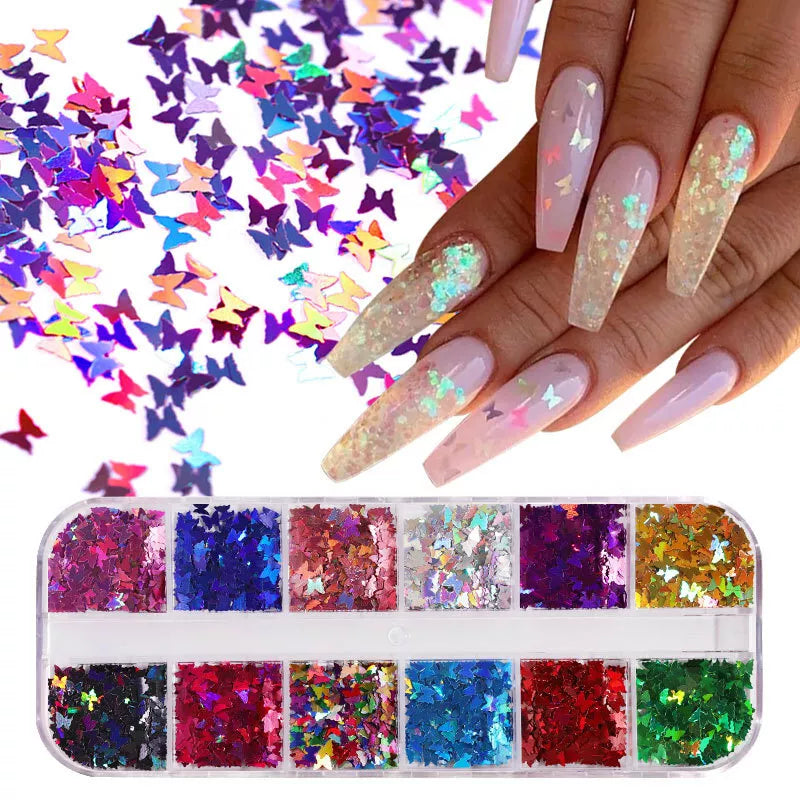 Laser Holographic 3D Butterfly Nail Art Sequins Flakes Glitter Foils 12 Colours✔