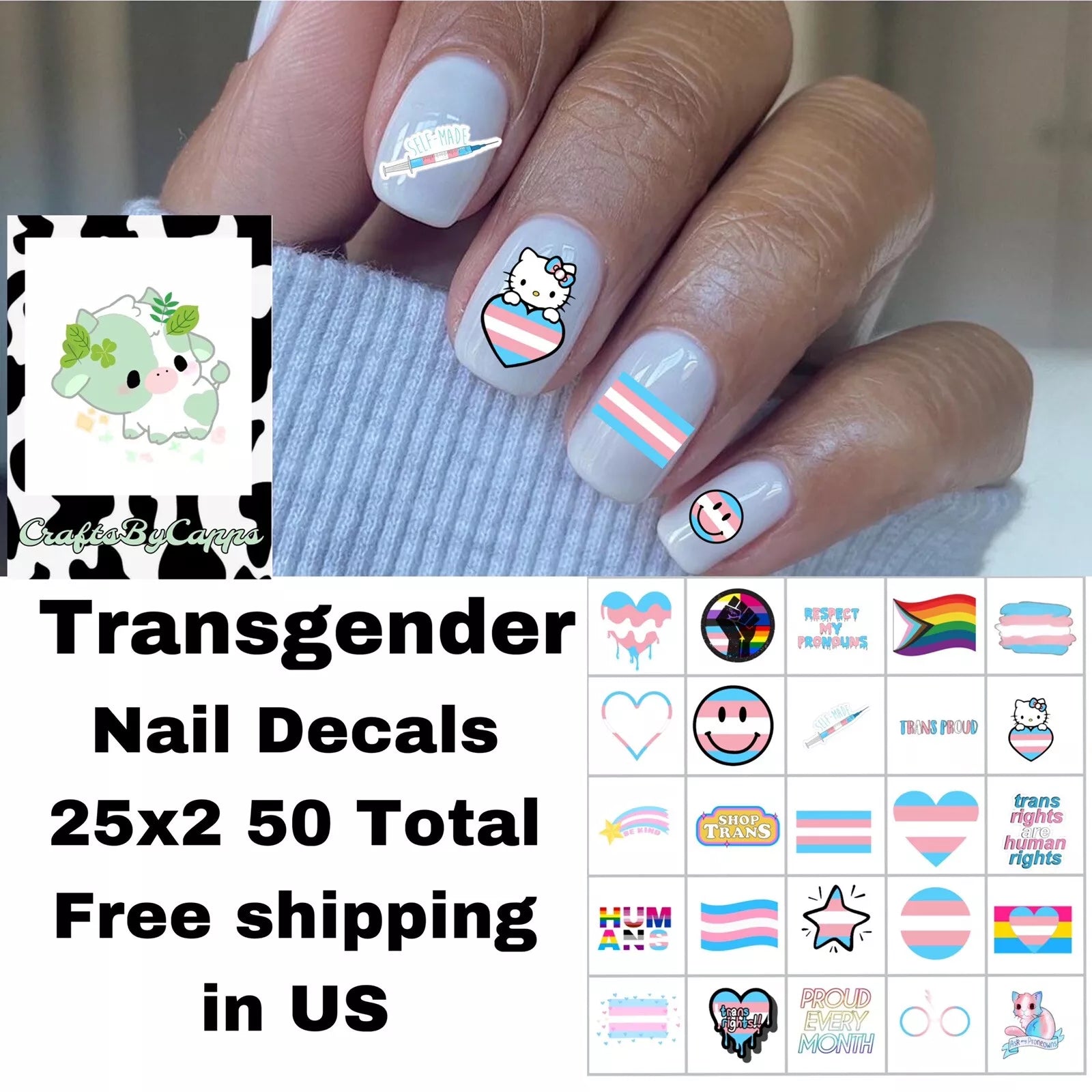 Transgender Pride Nail Decals Set Of 50