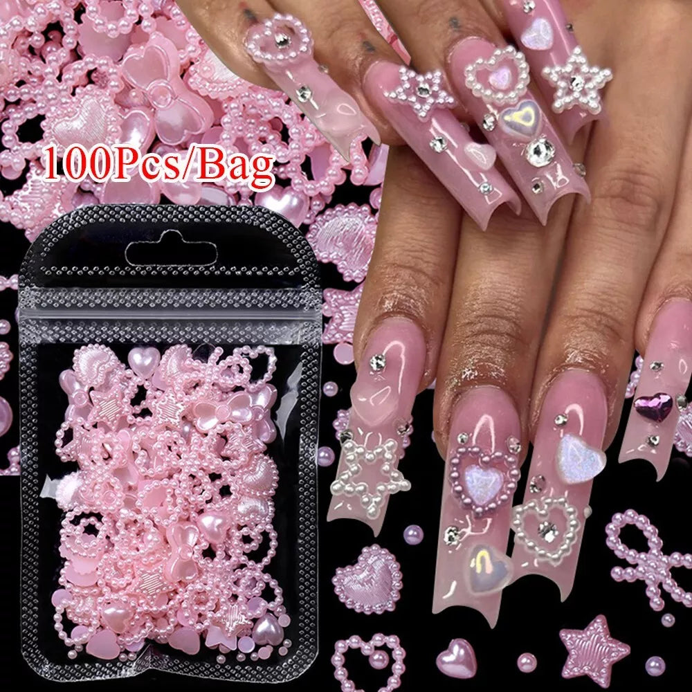 100pcs Glitter Resin Nail Art Flatback Crystals Gems 3D Nails Decoration Bowknot