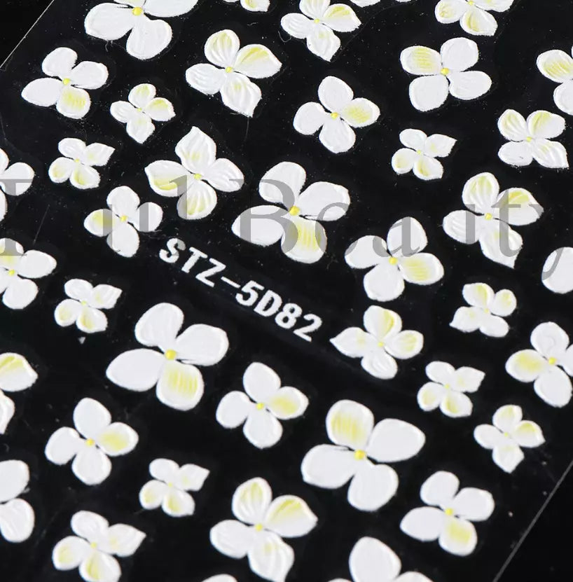 5D Embossed Tulip Camellia Flowers Leaf Nail Stickers Water Sliders Manicure DIY