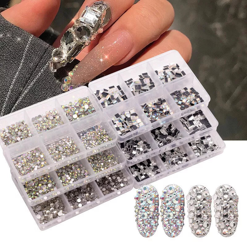 Mixed Glass Nail Art Rhinestones Flatback AB Crystal 3D Gem Diamond Manicure ↕