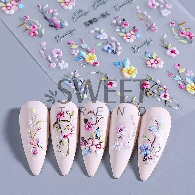 2PCS Nail Art Stickers Self Adhesive Easter Bunnies Egg Flower NS52