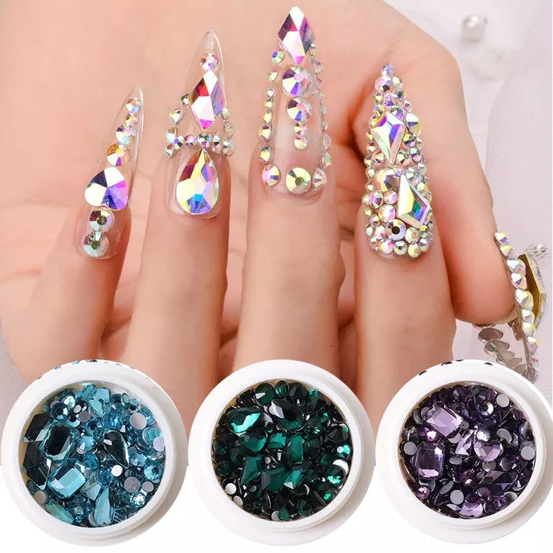 1 Box Clear Glitter Nail Art Rhinestones Flatback Crystal Gem Nails Decoration