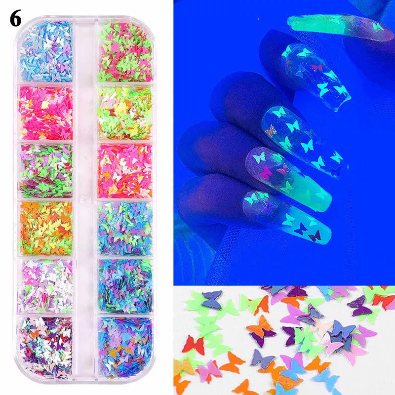 Laser Holographic 3D Butterfly Nail Art Sequins Flakes Glitter Foils 12 Colours✔