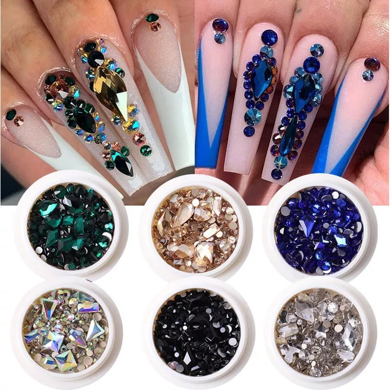 1 Box Clear Glitter Nail Art Rhinestones Flatback Crystal Gem Nails Decoration