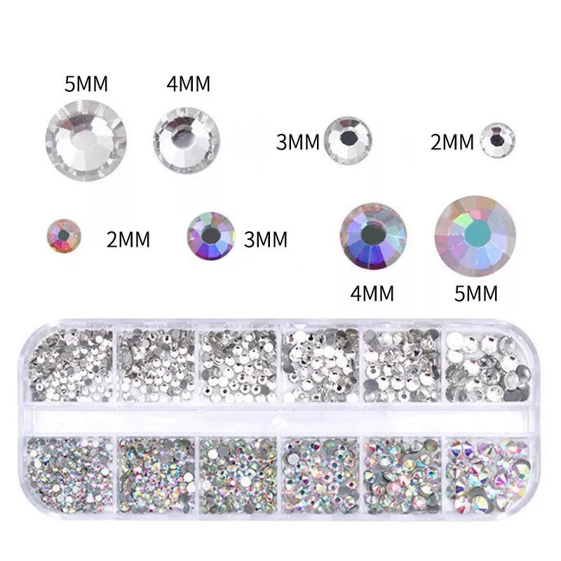 12Box/Set AB Crystal Rhinestone Diamond Gems 3D Glitter Nail Art Decoration DIY✔