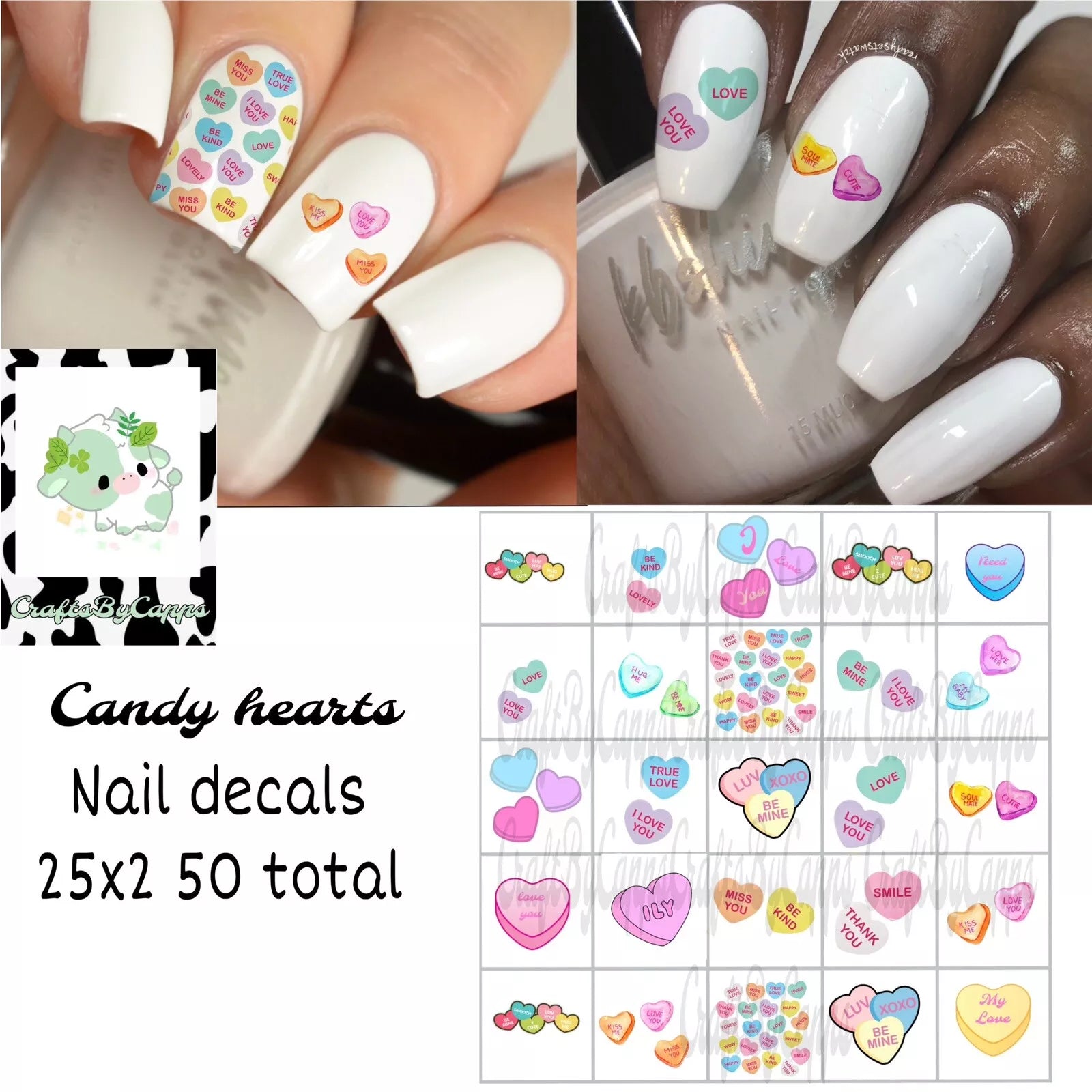 Candy Hearts Nail Decals Set Of 50