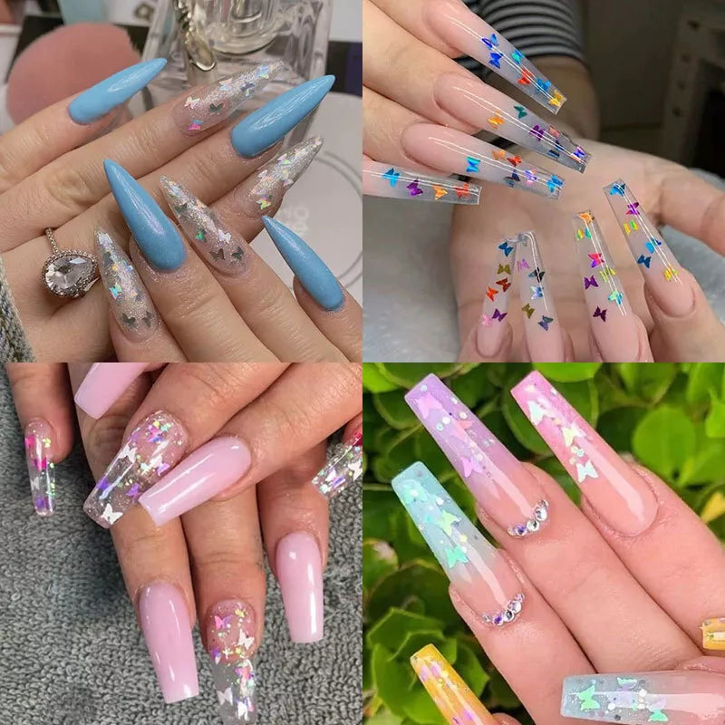Laser Holographic 3D Butterfly Nail Art Sequins Flakes Glitter Foils 12 Colours✔