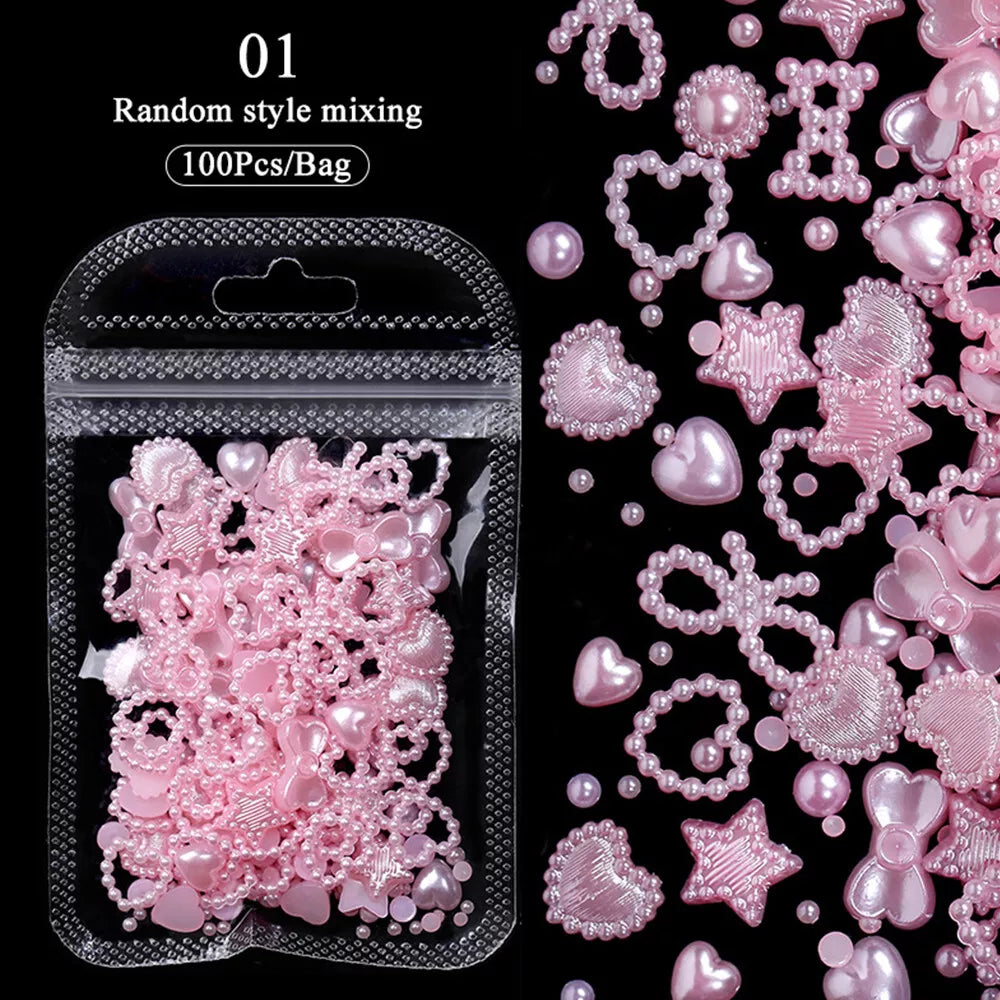 100pcs Glitter Resin Nail Art Flatback Crystals Gems 3D Nails Decoration Bowknot