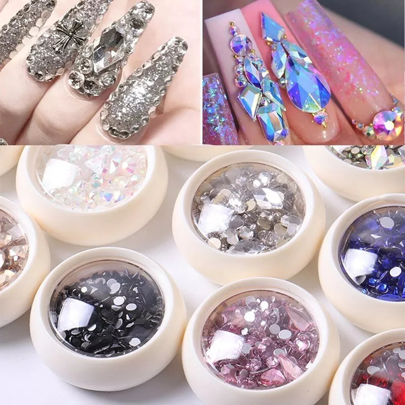 1 Box Clear Glitter Nail Art Rhinestones Flatback Crystal Gem Nails Decoration