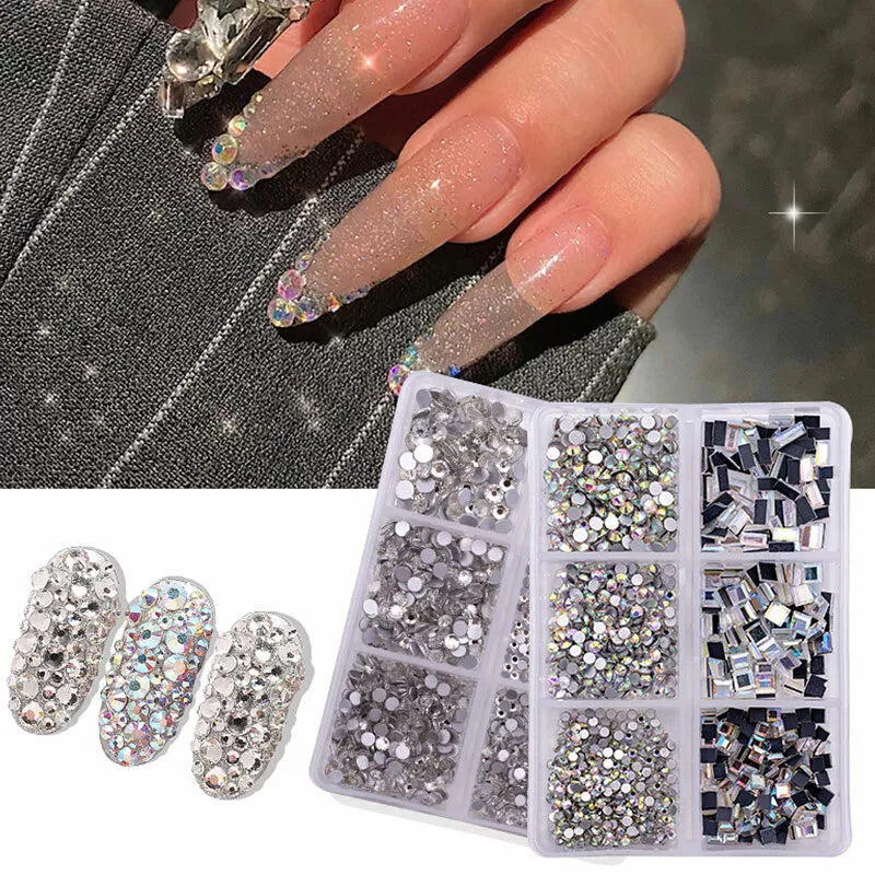 Mixed Glass Nail Art Rhinestones Flatback AB Crystal 3D Gem Diamond Manicure ↕