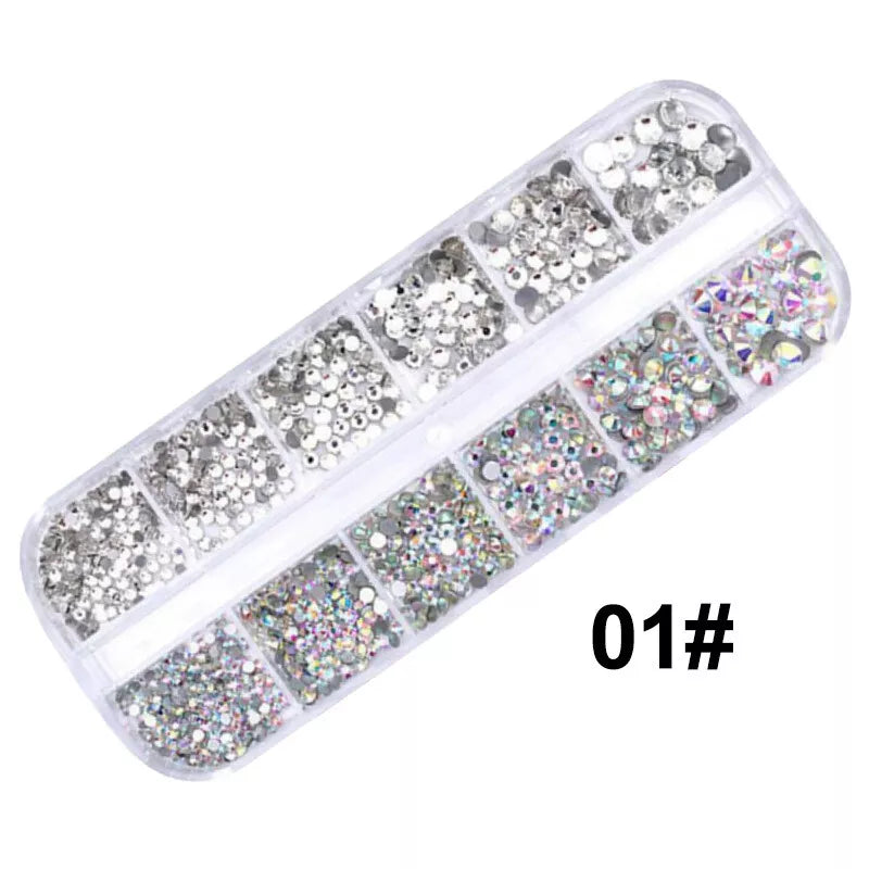 12Box/Set AB Crystal Rhinestone Diamond Gems 3D Glitter Nail Art Decoration DIY✔