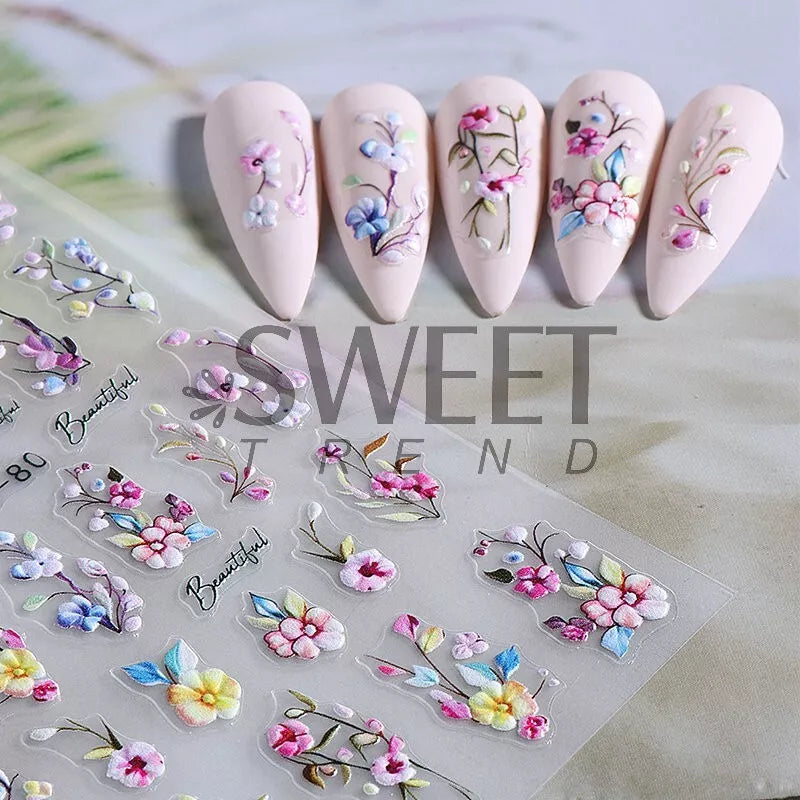 2PCS Nail Art Stickers Self Adhesive Easter Bunnies Egg Flower NS52