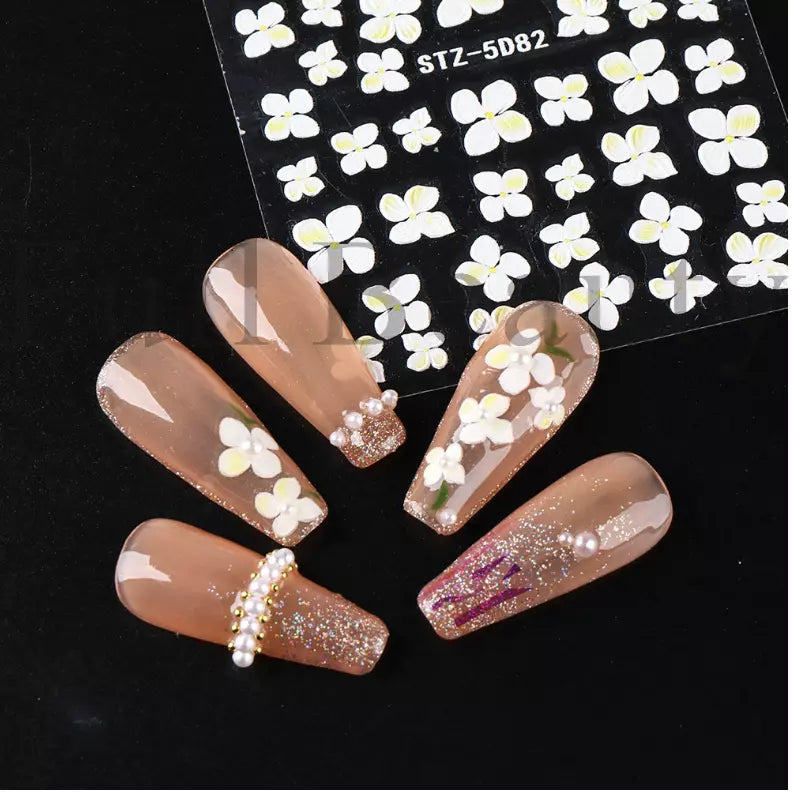 5D Embossed Tulip Camellia Flowers Leaf Nail Stickers Water Sliders Manicure DIY