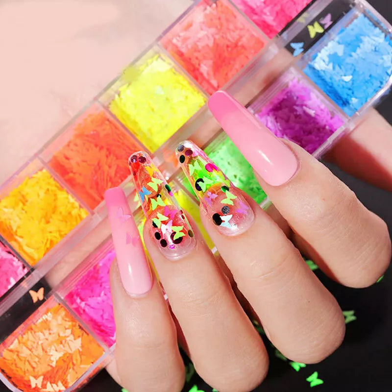 Laser Holographic 3D Butterfly Nail Art Sequins Flakes Glitter Foils 12 Colours✔