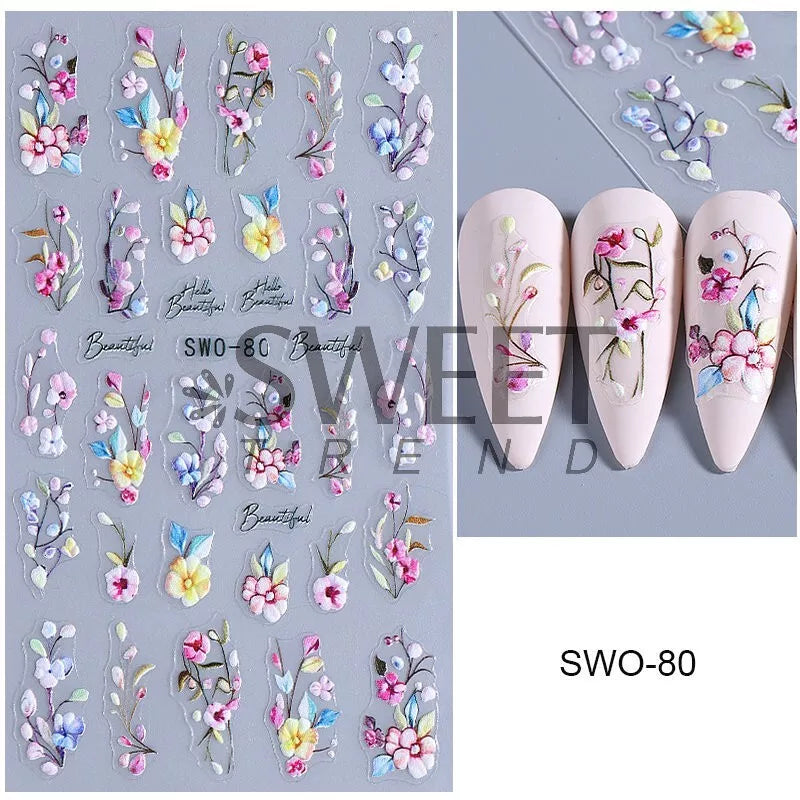 2PCS Nail Art Stickers Self Adhesive Easter Bunnies Egg Flower NS52