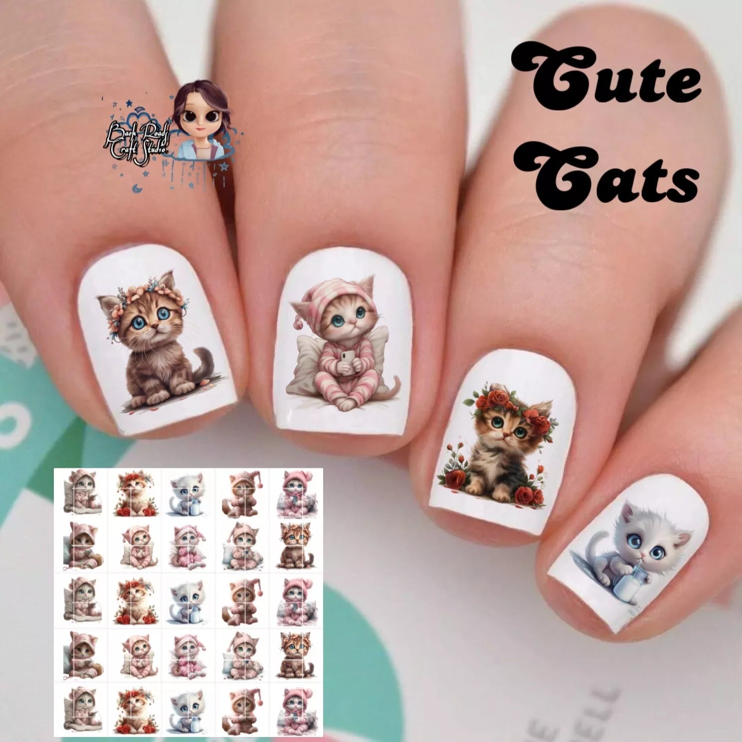 Cute Cats Waterslide Nail Art Decals Set Of 50 Instructions & Bonus