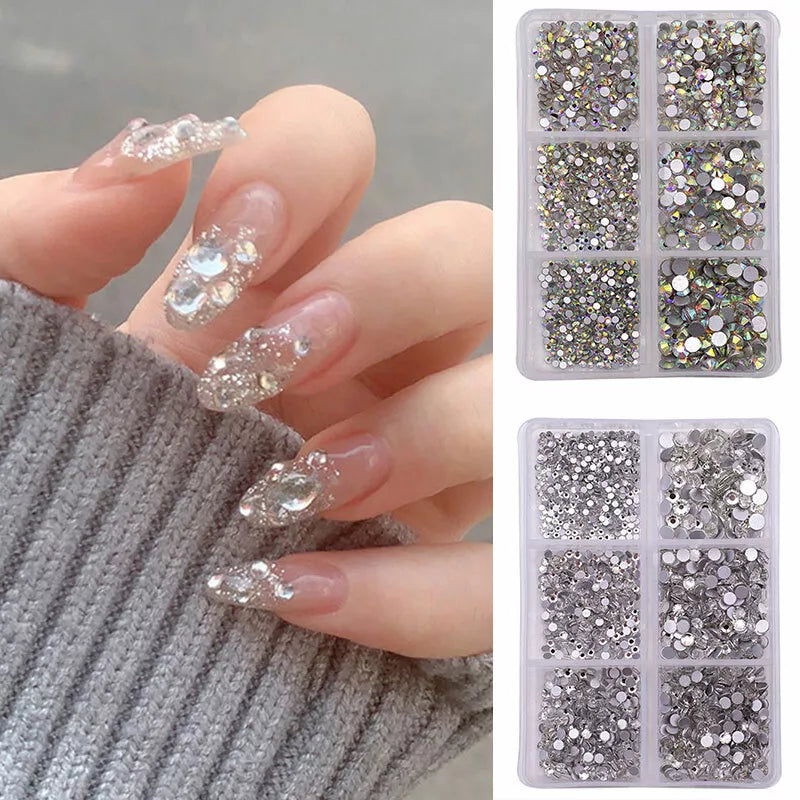 Mixed Glass Nail Art Rhinestones Flatback AB Crystal 3D Gem Diamond Manicure ↕