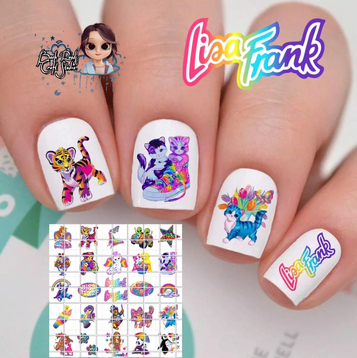Lisa Frank Waterslide Nail Art Decals Set Of 50 Instructions & Bonus