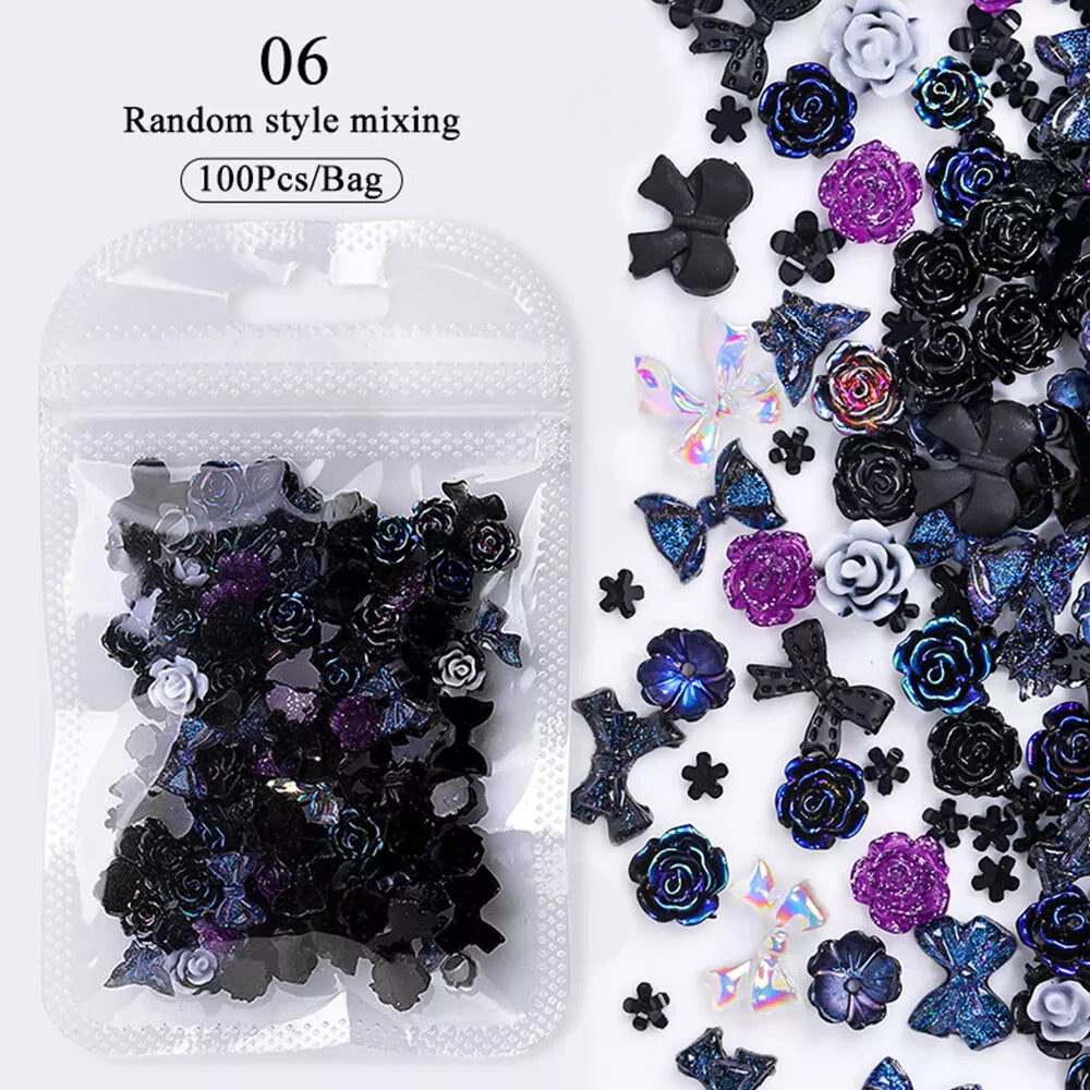 100pcs Glitter Resin Nail Art Flatback Crystals Gems 3D Nails Decoration Bowknot