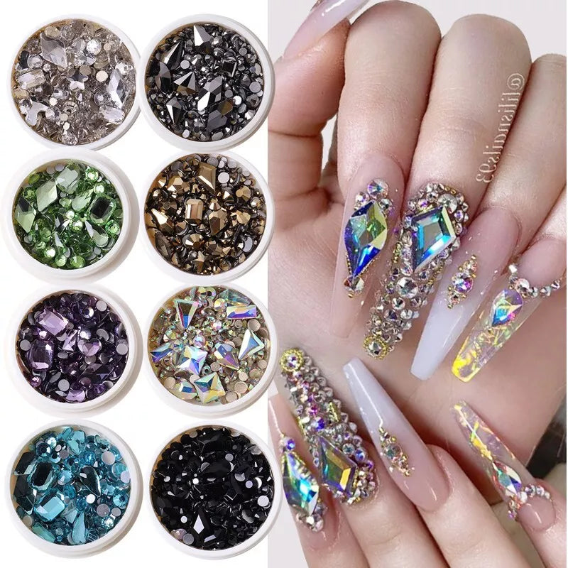 1 Box Clear Glitter Nail Art Rhinestones Flatback Crystal Gem Nails Decoration