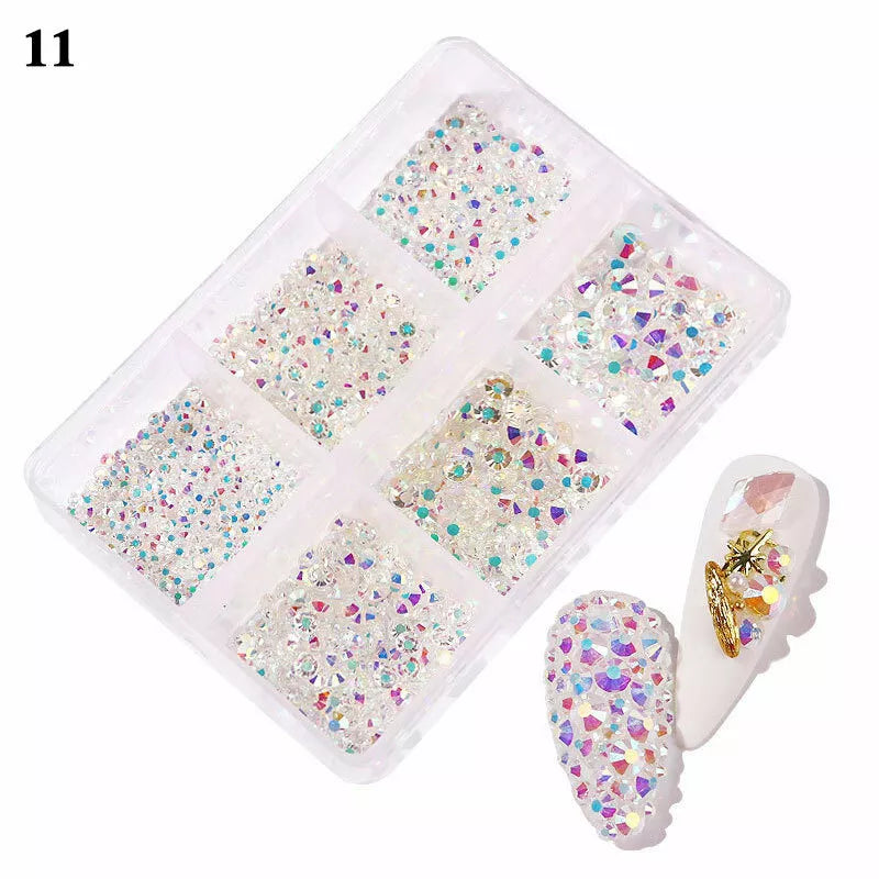 12Box/Set AB Crystal Rhinestone Diamond Gems 3D Glitter Nail Art Decoration DIY✔