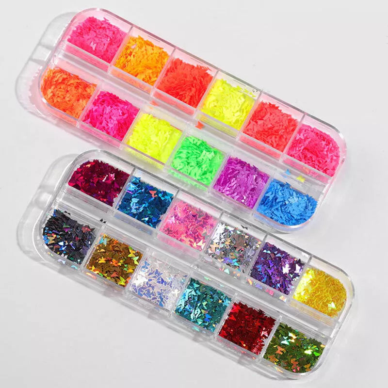 Laser Holographic 3D Butterfly Nail Art Sequins Flakes Glitter Foils 12 Colours✔