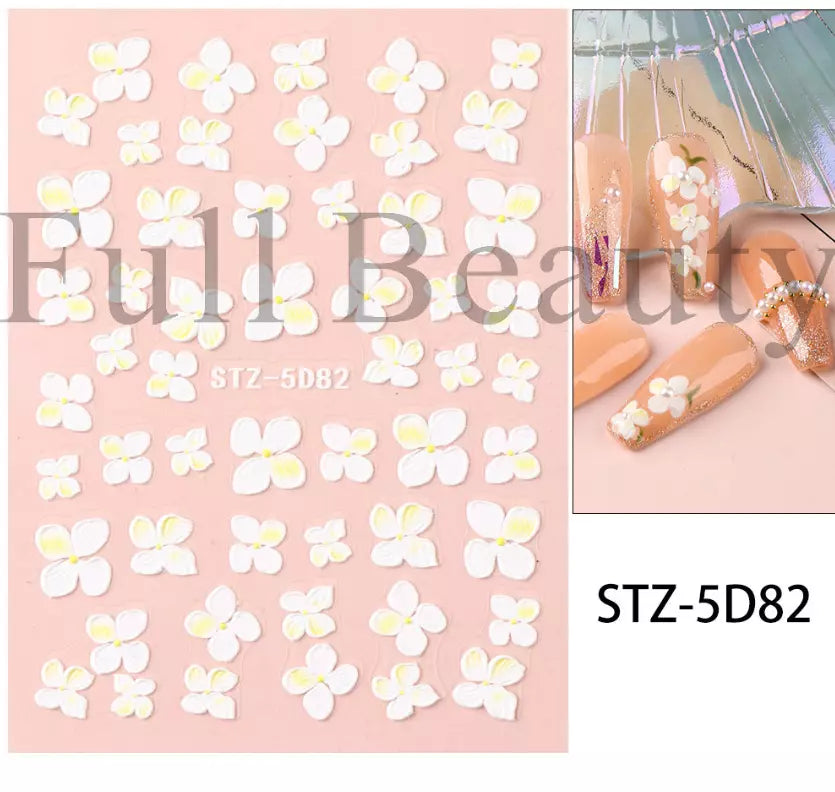 5D Embossed Tulip Camellia Flowers Leaf Nail Stickers Water Sliders Manicure DIY