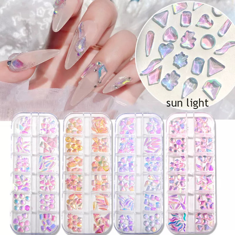 Glitter Nail Art Rhinestones Flatback Crystals Gems 3D Diamond Nails Decoration