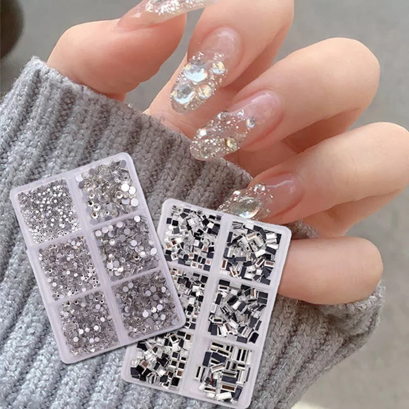 Mixed Glass Nail Art Rhinestones Flatback AB Crystal 3D Gem Diamond Manicure ↕