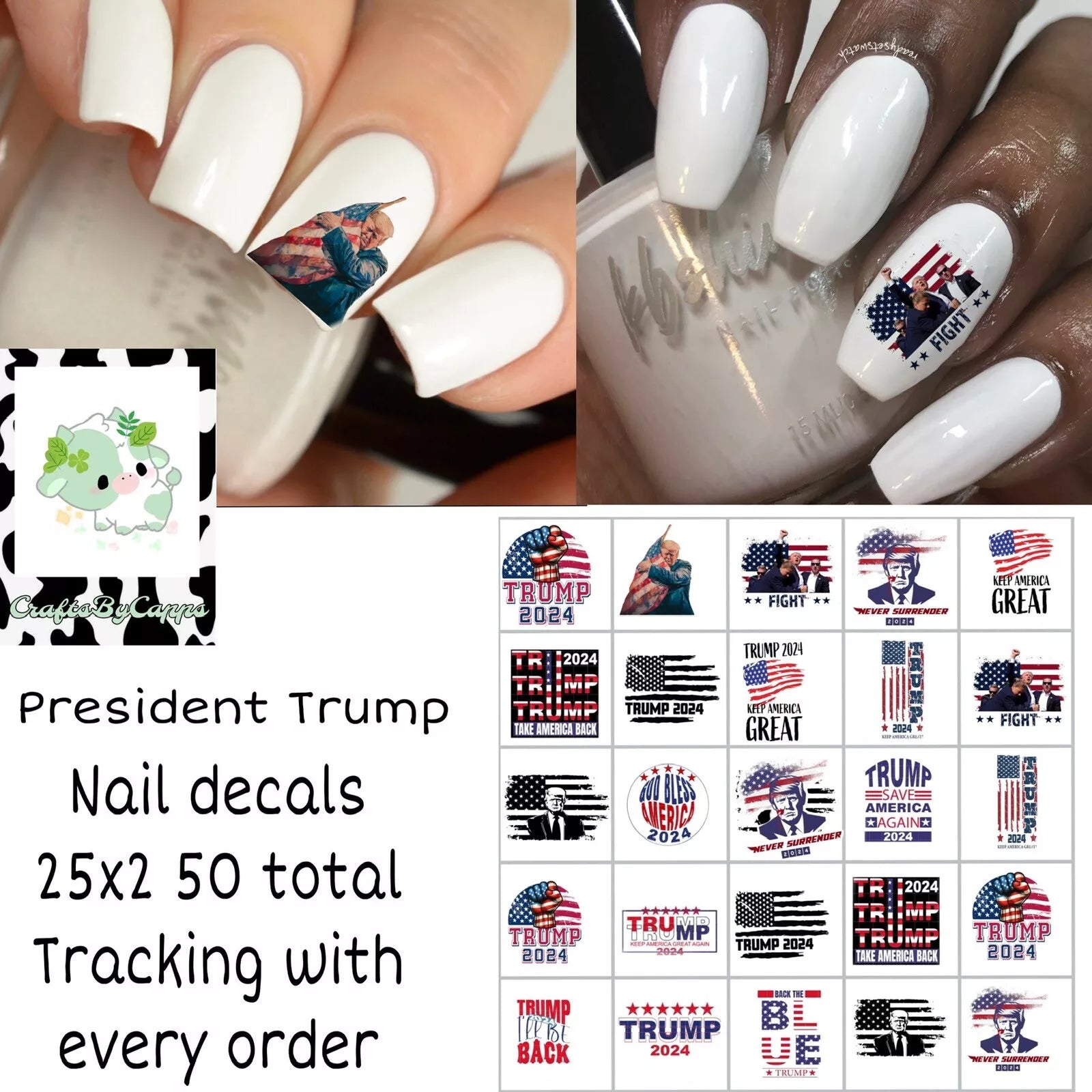 Trump Waterslide Nail Art Decals Set Of 50, Instructions Bonus