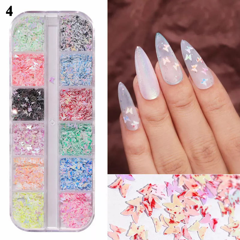Laser Holographic 3D Butterfly Nail Art Sequins Flakes Glitter Foils 12 Colours✔