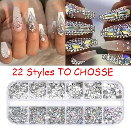 12Box/Set AB Crystal Rhinestone Diamond Gems 3D Glitter Nail Art Decoration DIY✔